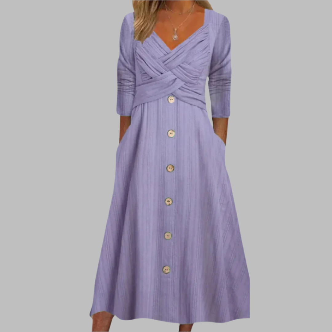 Veronika | Vestido Elegante Moldeador con Botones y Detalles Diagonales