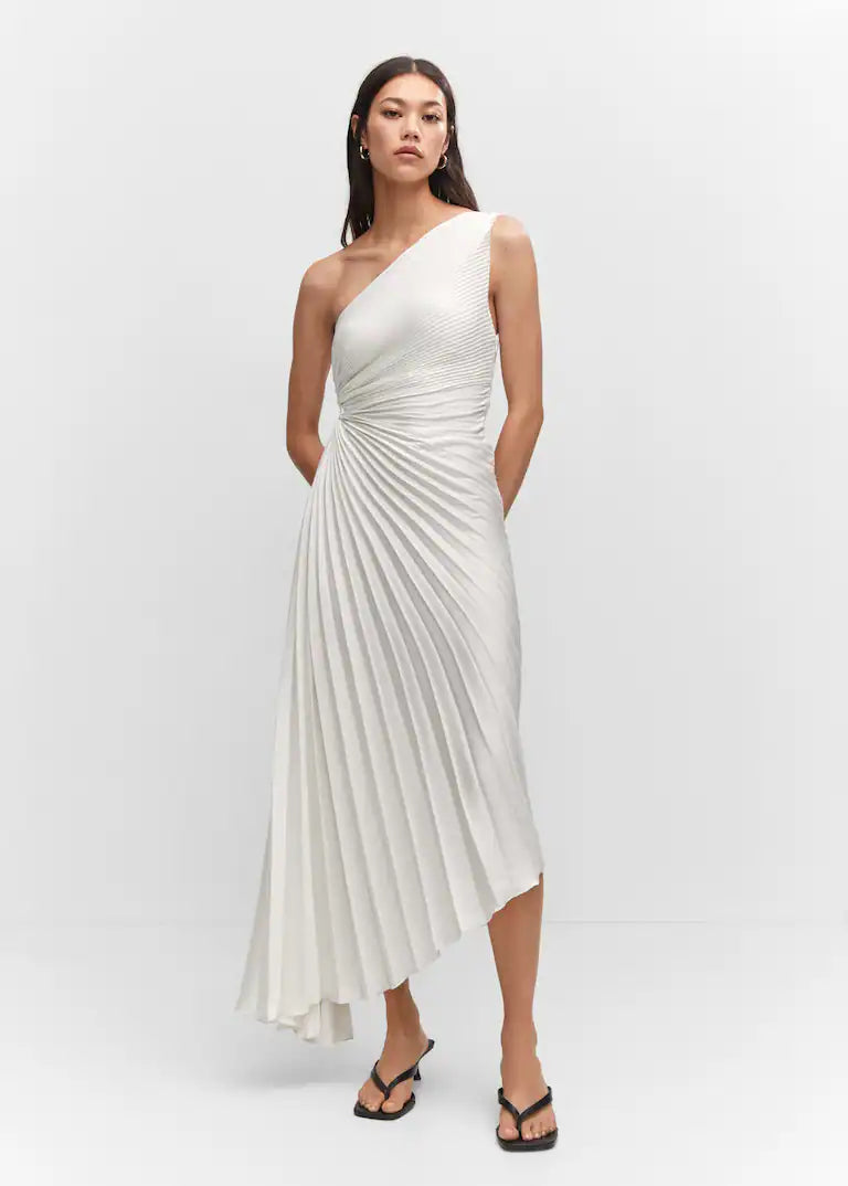Sylviana - Vestido Midi Plisado de Un Hombro