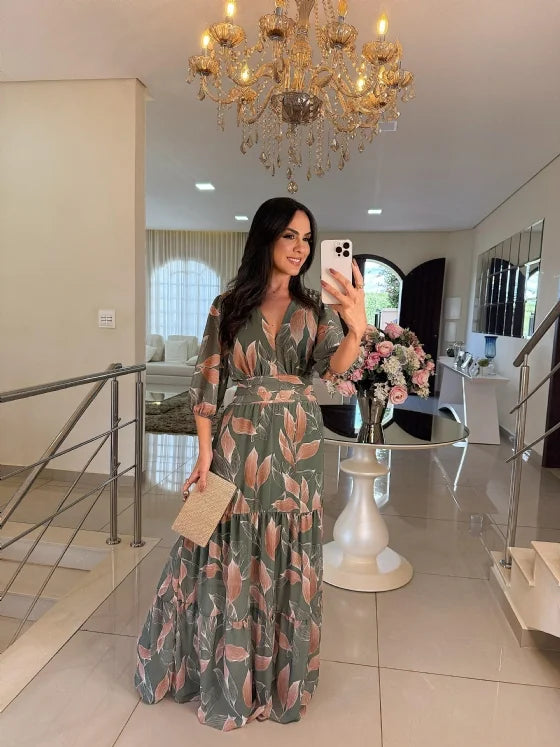 CLAUDIA | Vestido Largo Floral con Ajuste Cómodo para Días Elegantes