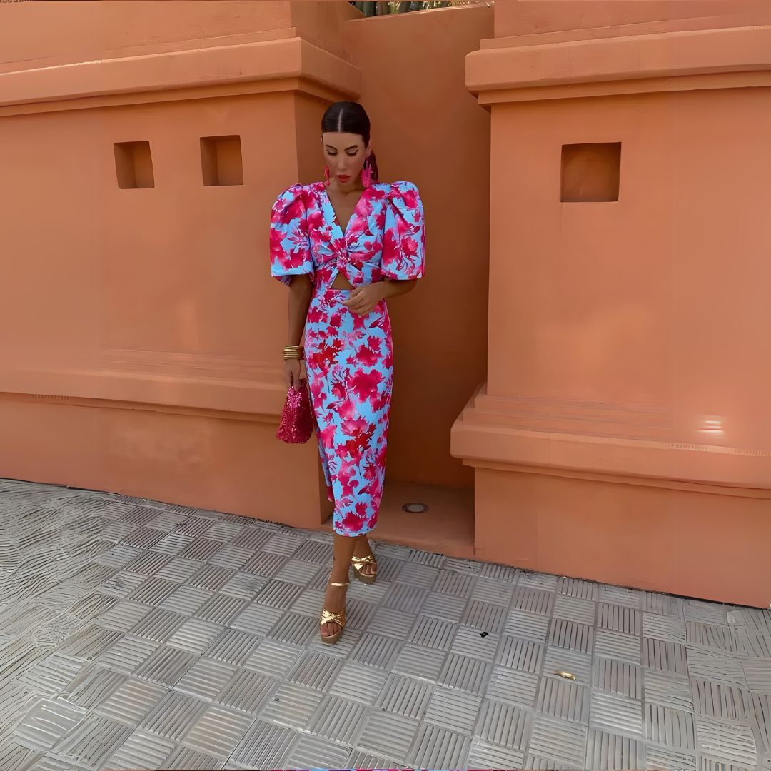 Aleksandra | Vestido con mangas abullonadas en colores brillantes