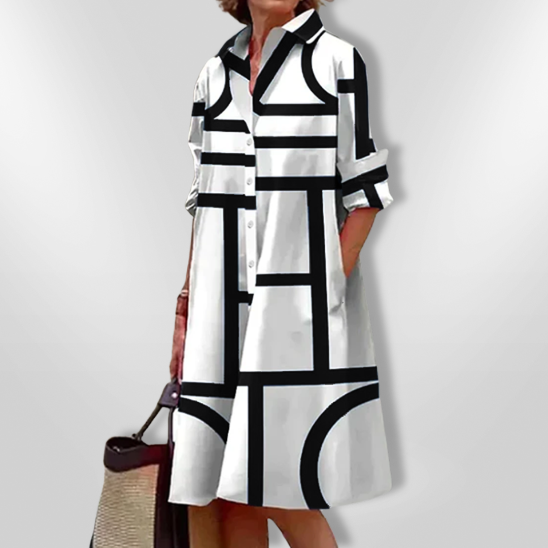Estelle | Vestido Elegante Geométrico con Botones
