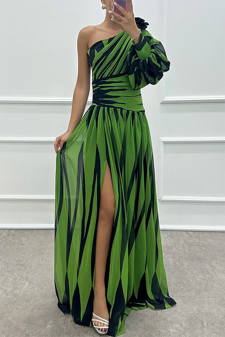 Shiloh - Elegante Vestido Maxi de Rayas con Un Hombro