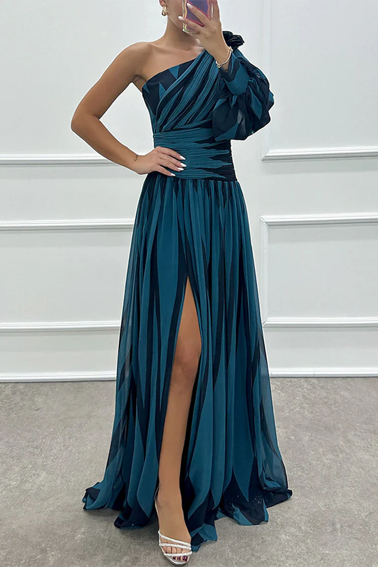 Shiloh - Elegante Vestido Maxi de Rayas con Un Hombro