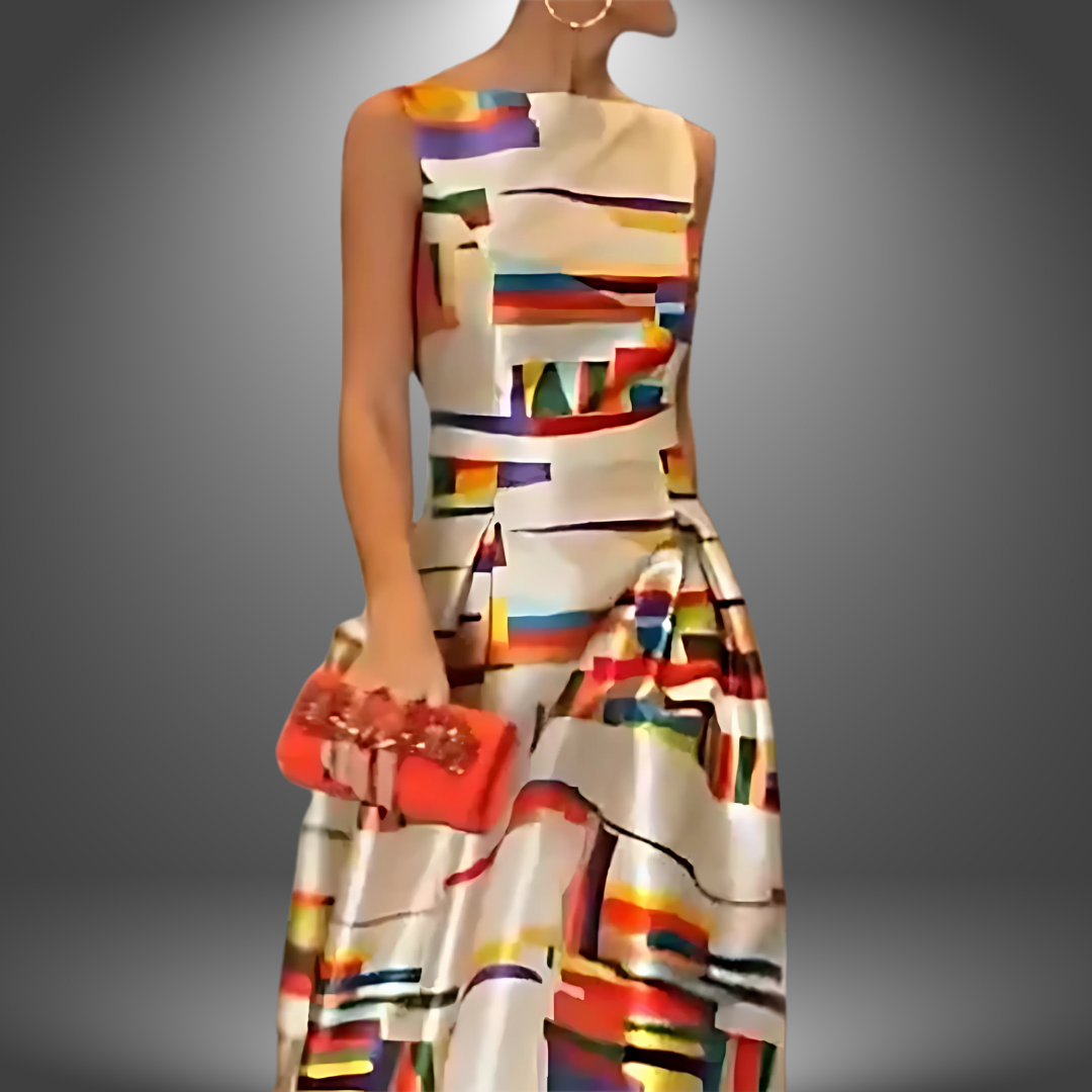 Amelia | Vestido Maxi con Patrón Geométrico Audaz