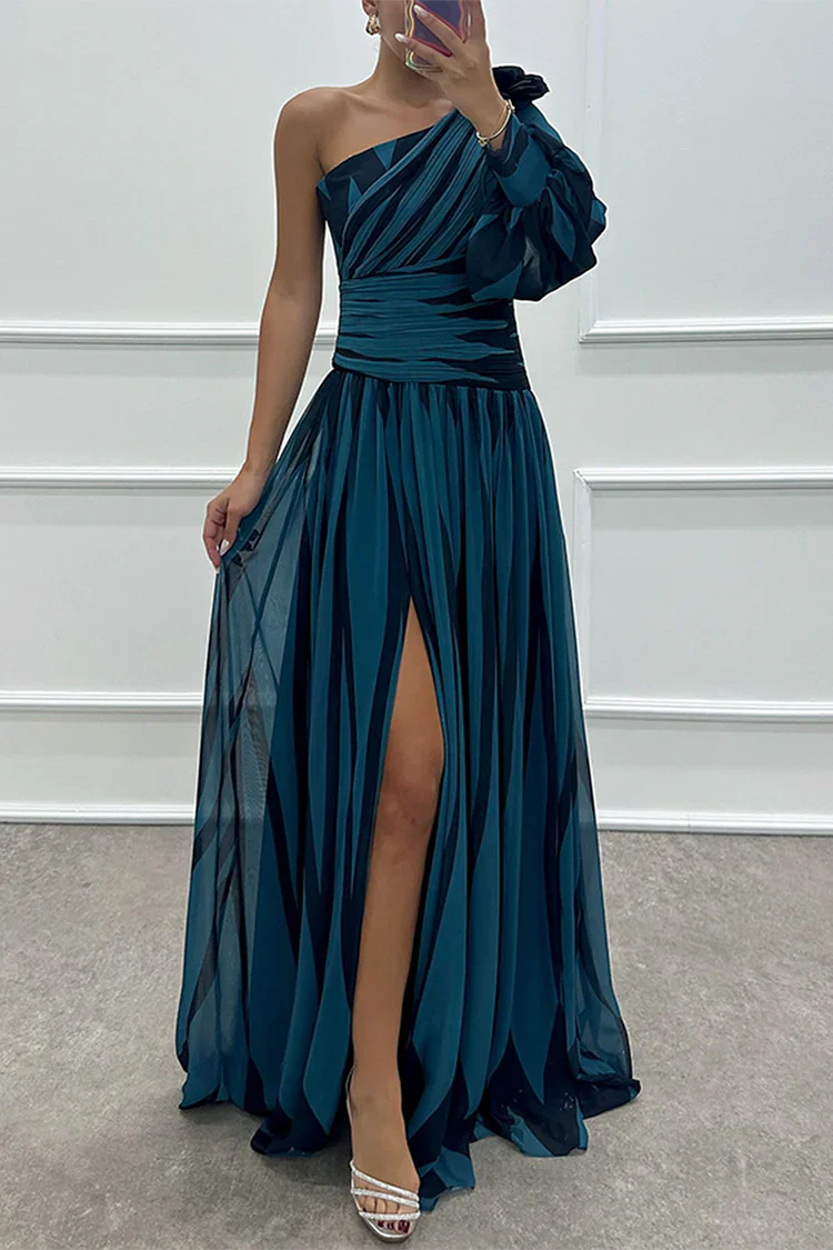 Shiloh - Elegante Vestido Maxi de Rayas con Un Hombro