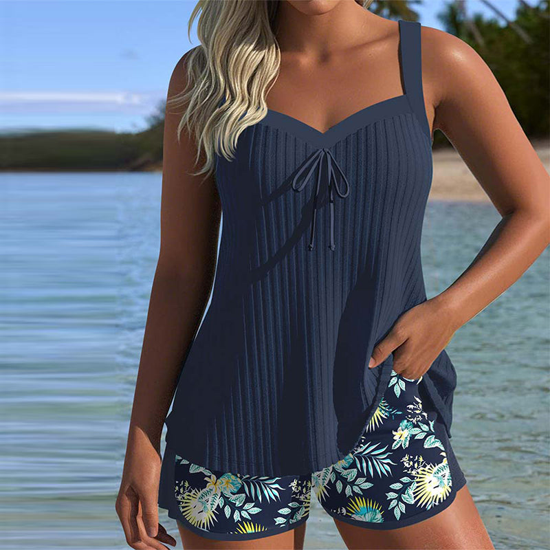 Valmere | Tankini Rayado con Pantalón de Playa de Dos Piezas