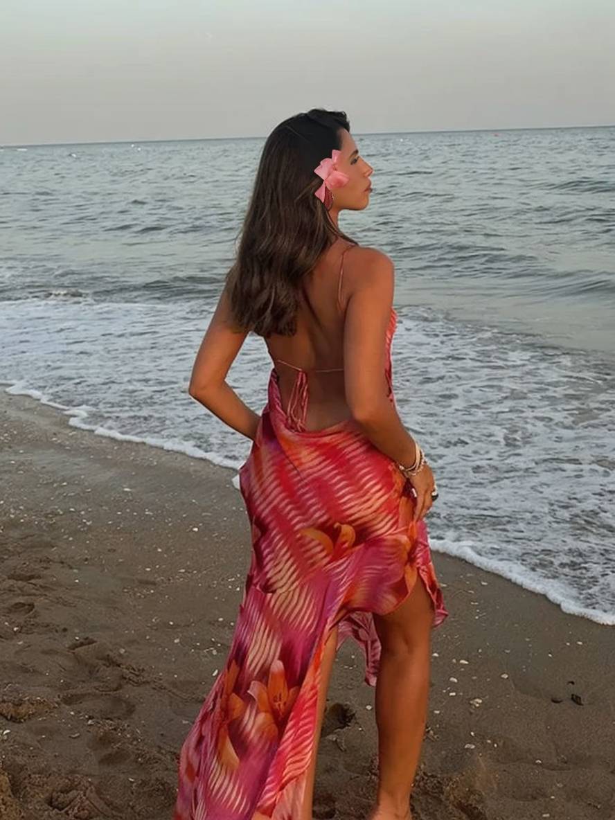 VESTIDO MAXI SIN ESPALDA FLORAL IRREGULAR ISLA