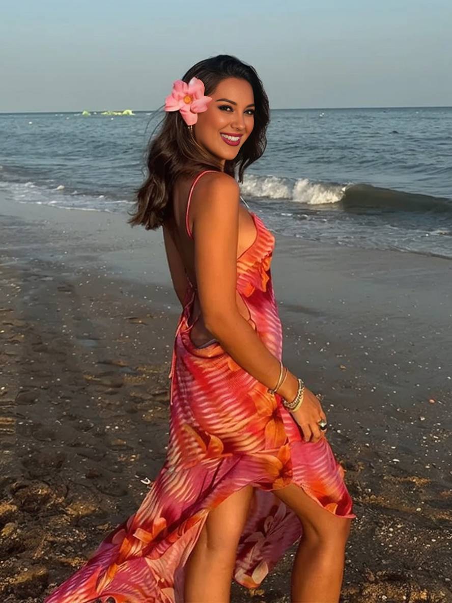 VESTIDO MAXI SIN ESPALDA FLORAL IRREGULAR ISLA