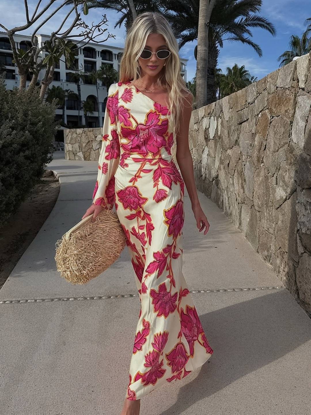 Vestido Maxi Floral de Satén SOLEA