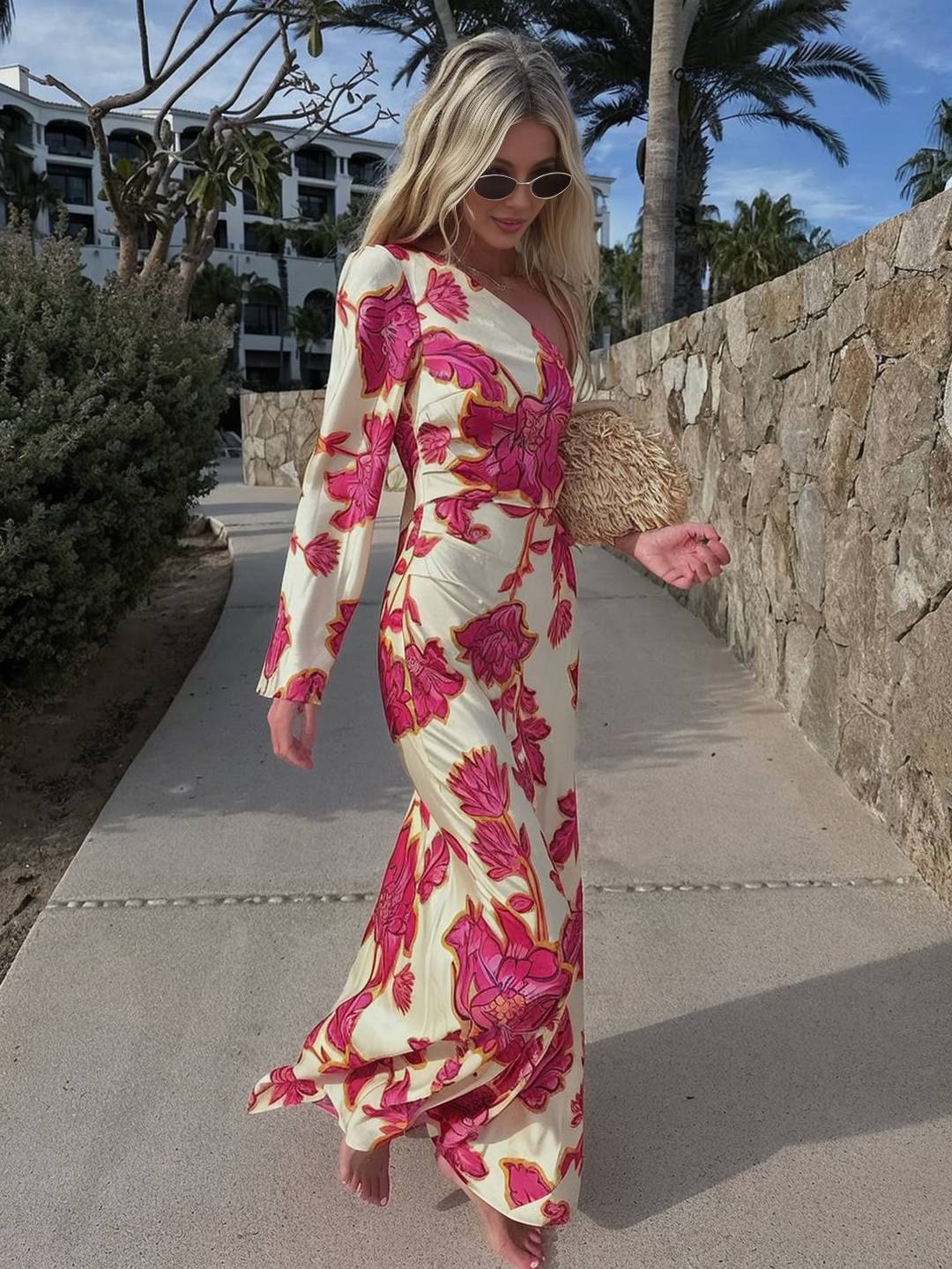 Vestido Maxi Floral de Satén SOLEA