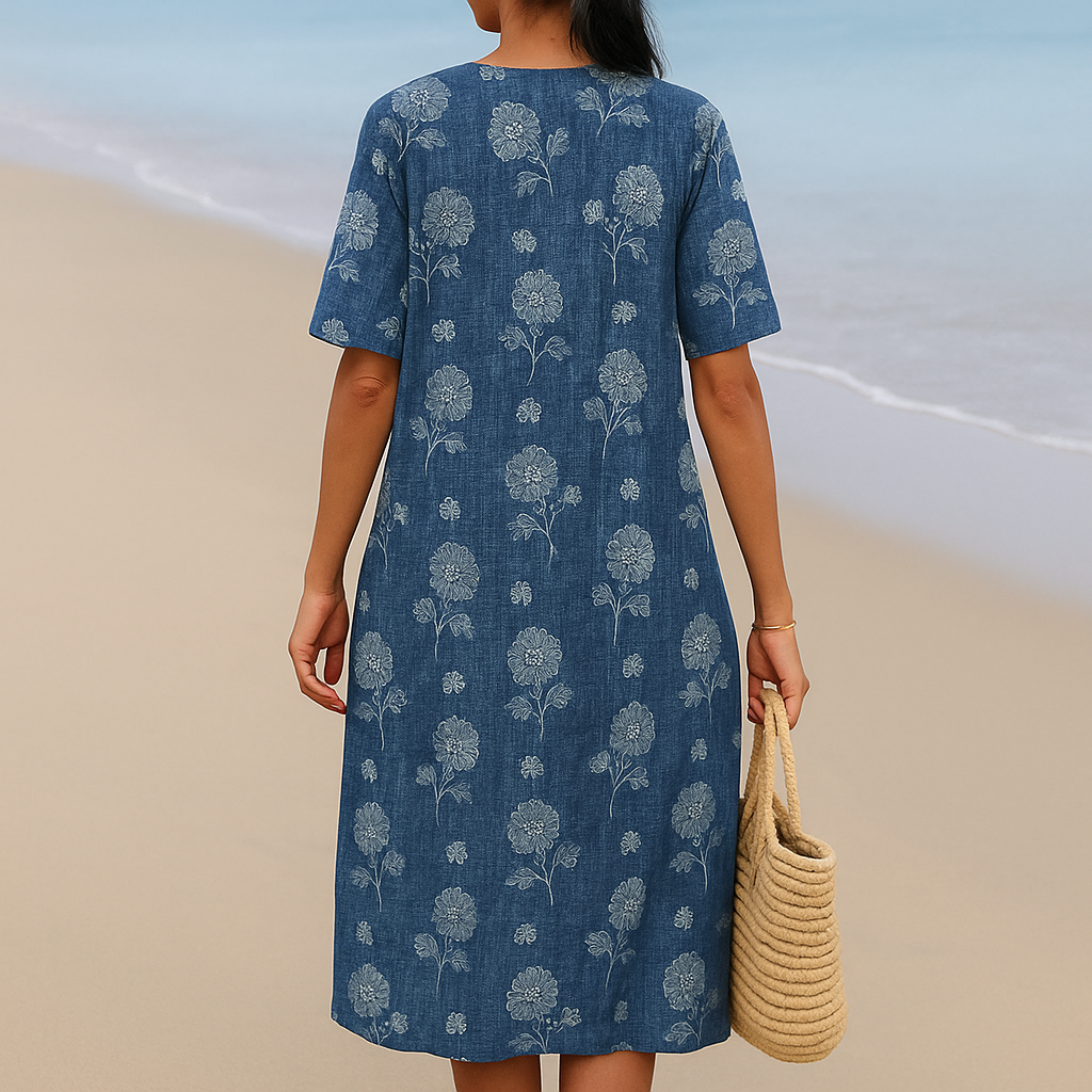 ALMA | Vestido azul índigo con flores