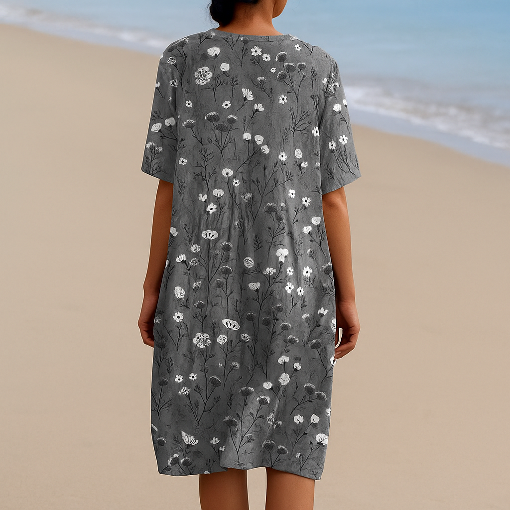 NOÉMIE | Vestido gris con flores blancas