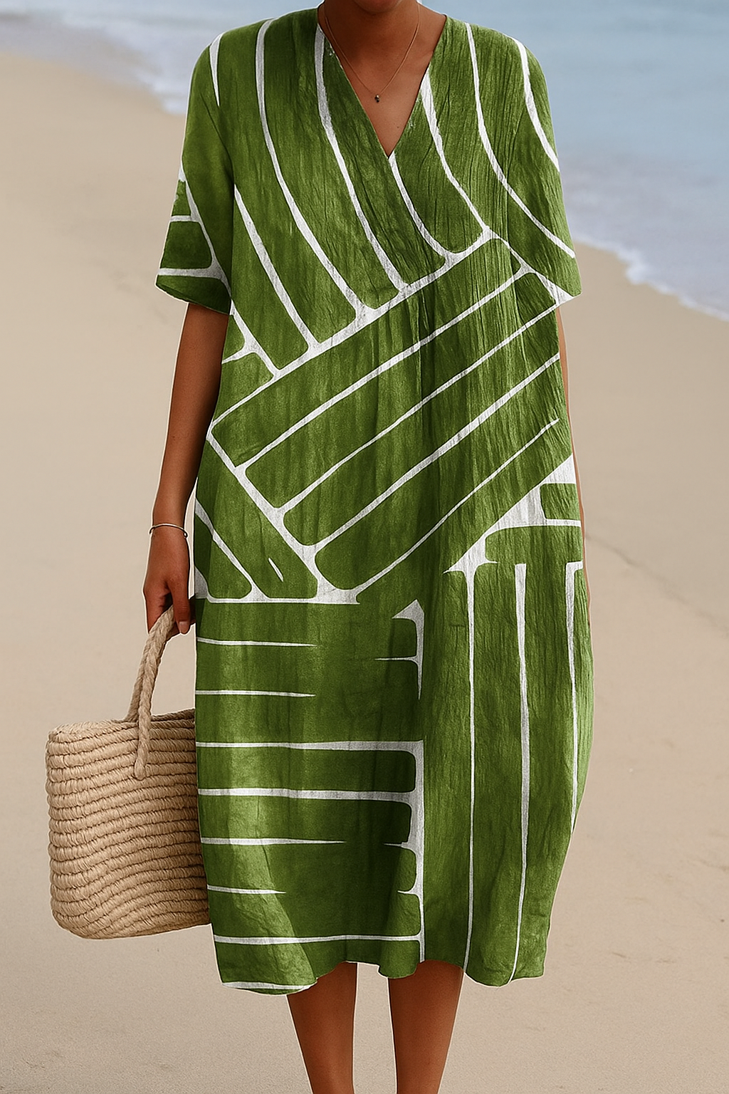 Yana | Vestido verde con patrón geométrico