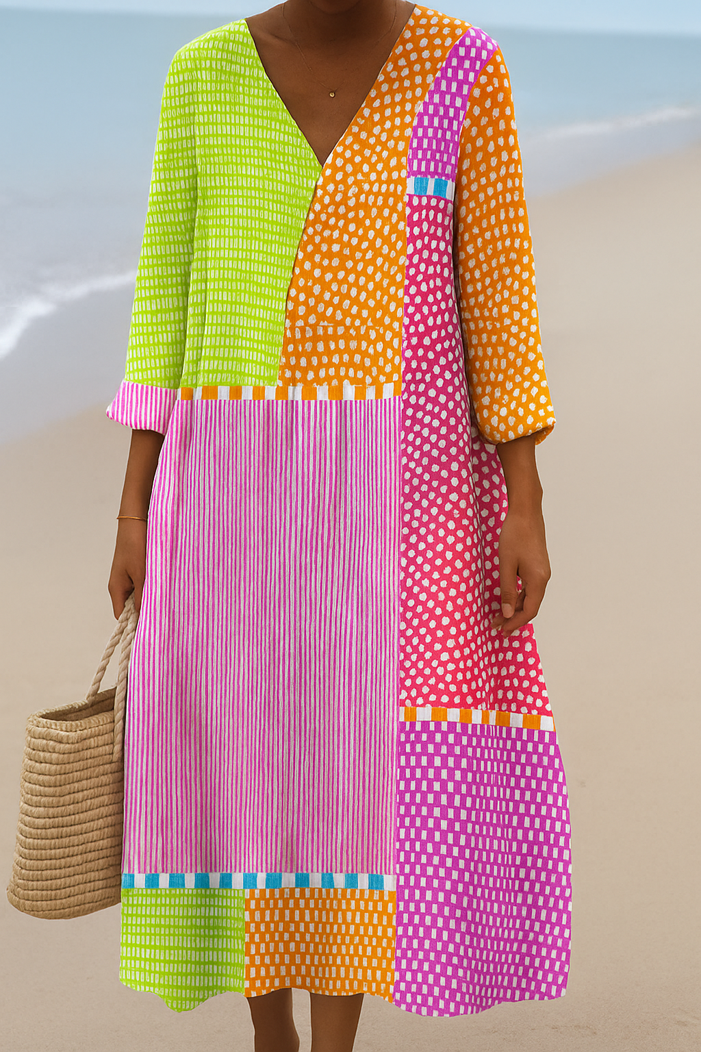 Zélie | Vestido patchwork multicolor con lunares y rayas
