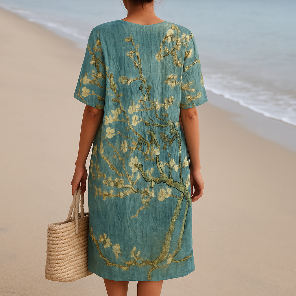 ALMONDE | Vestido azul-verde con estampado floral