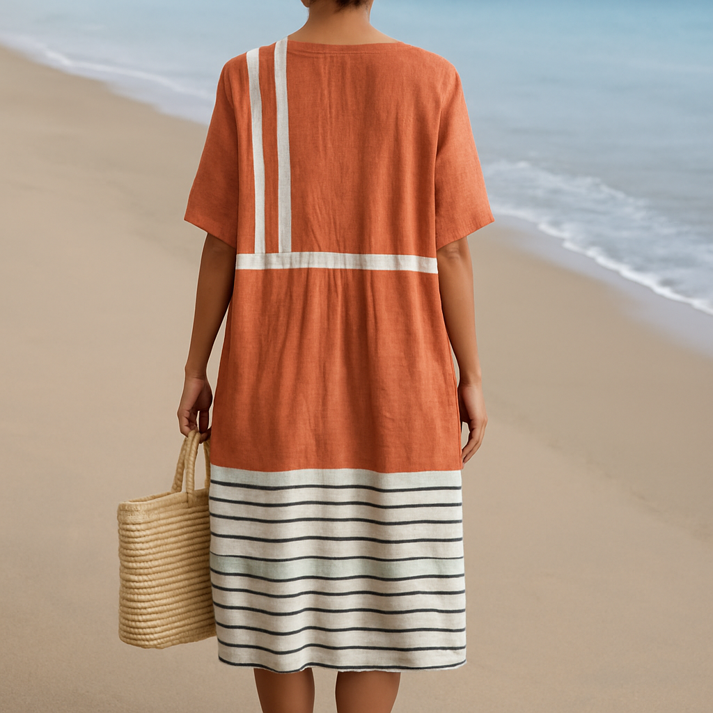 Mara | Vestido terracota con rayas gráficas