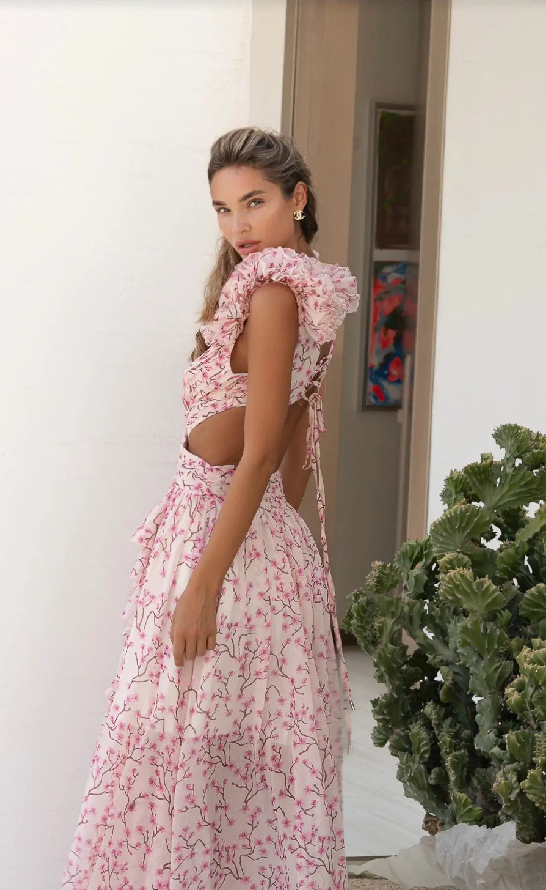 Vestido Maxi Cascada Rosa LYRA