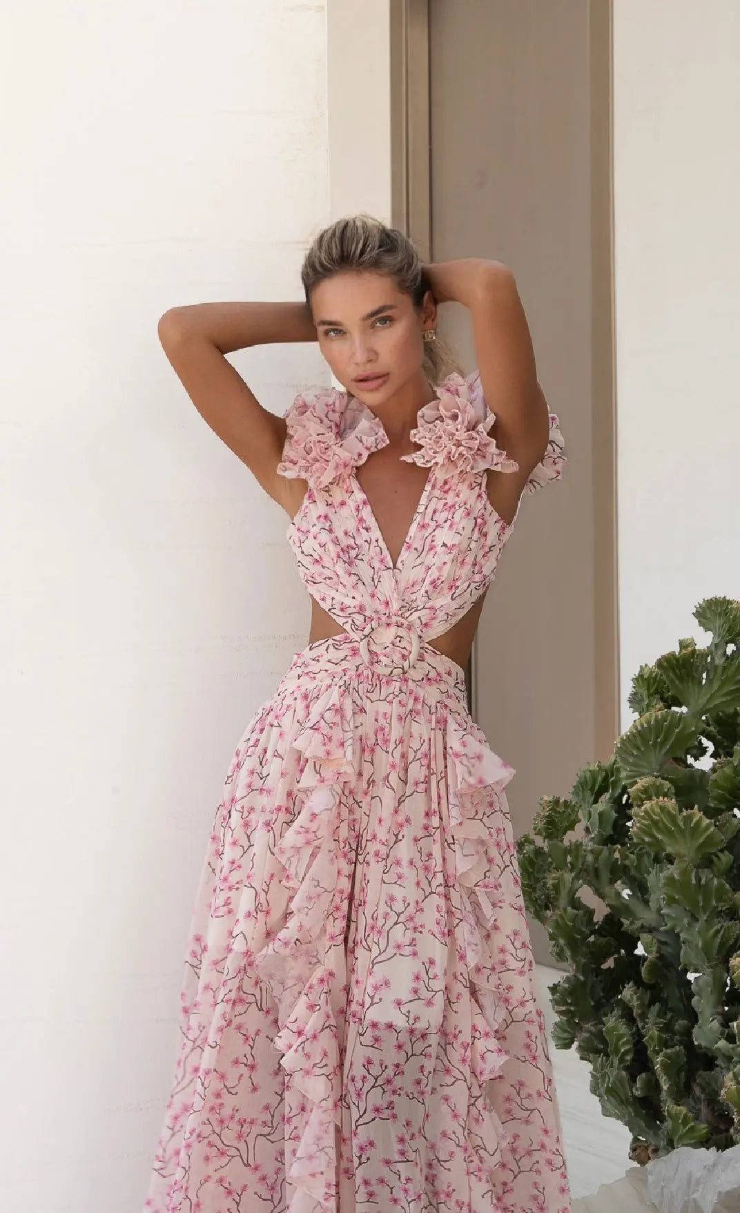 Vestido Maxi Cascada Rosa LYRA
