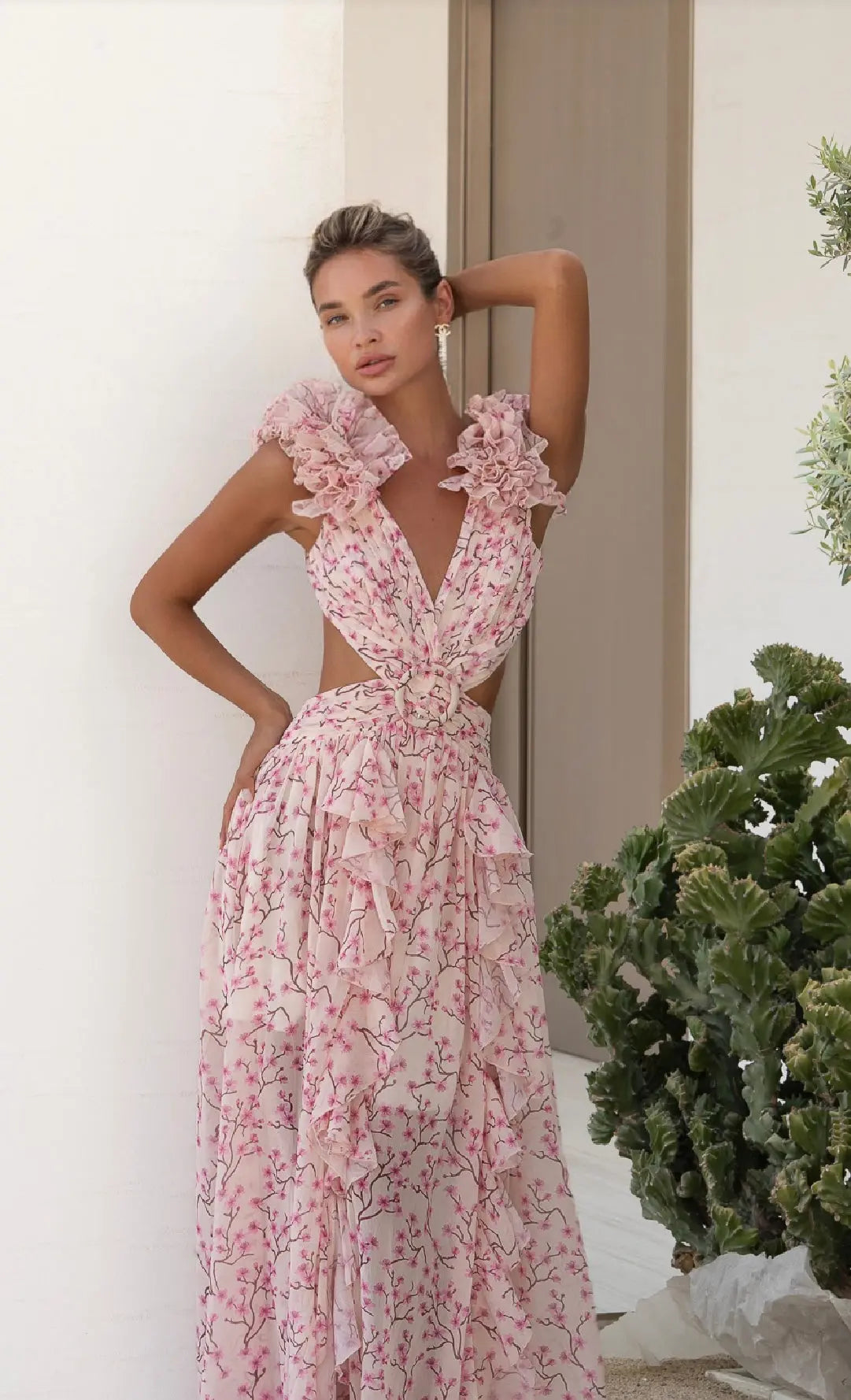 Vestido Maxi Cascada Rosa LYRA