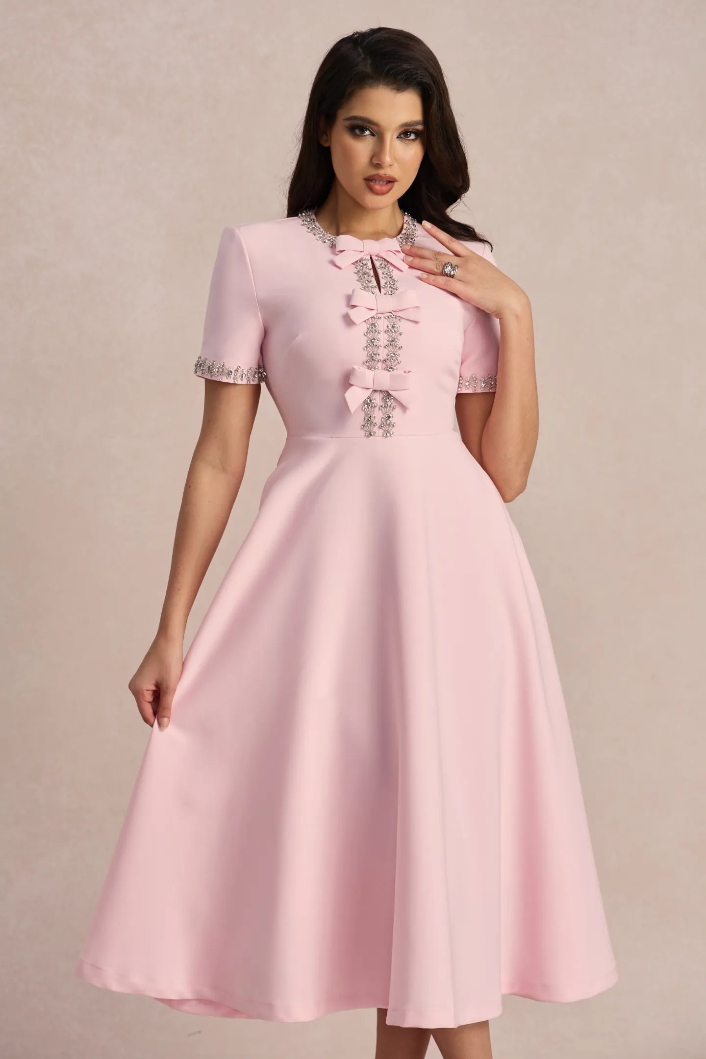 Vestido Midi con Lazo de Cristal ZOE