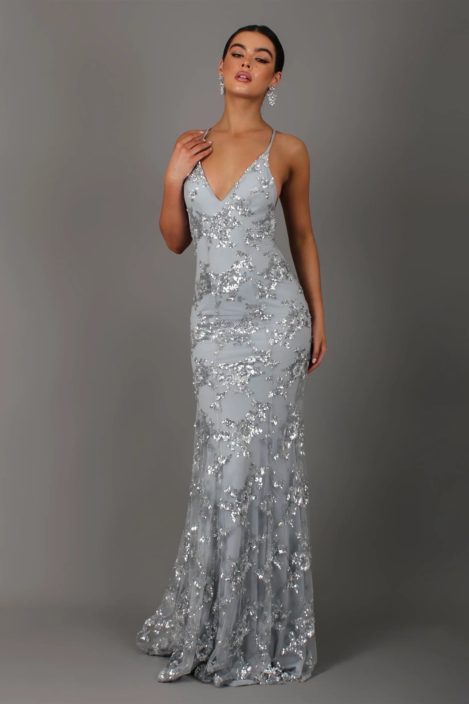 SERENYA Vestido Maxi Sin Mangas con Lentejuelas y Espalda Descubierta