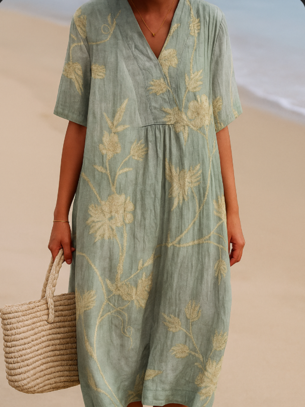 Olivia | Vestido azul-gris con bordados florales