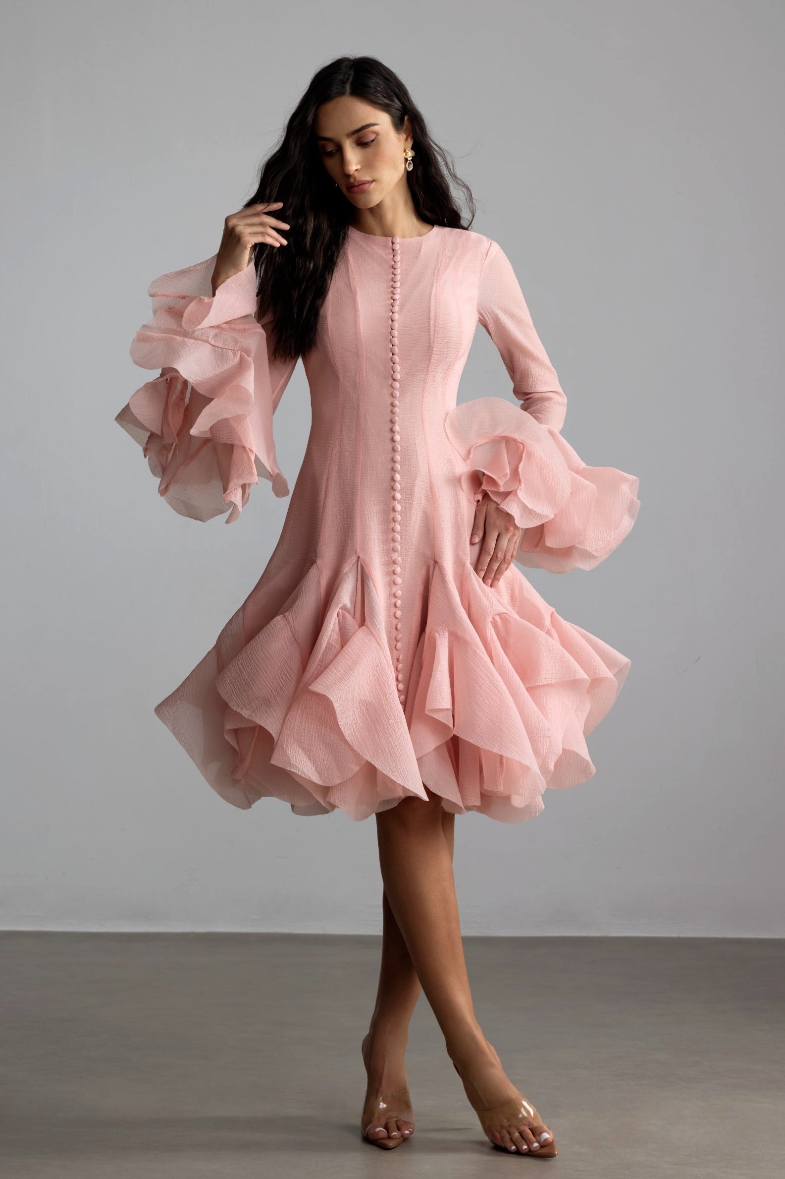 Vestido Midi de Manga Larga Acampanada GLORIA