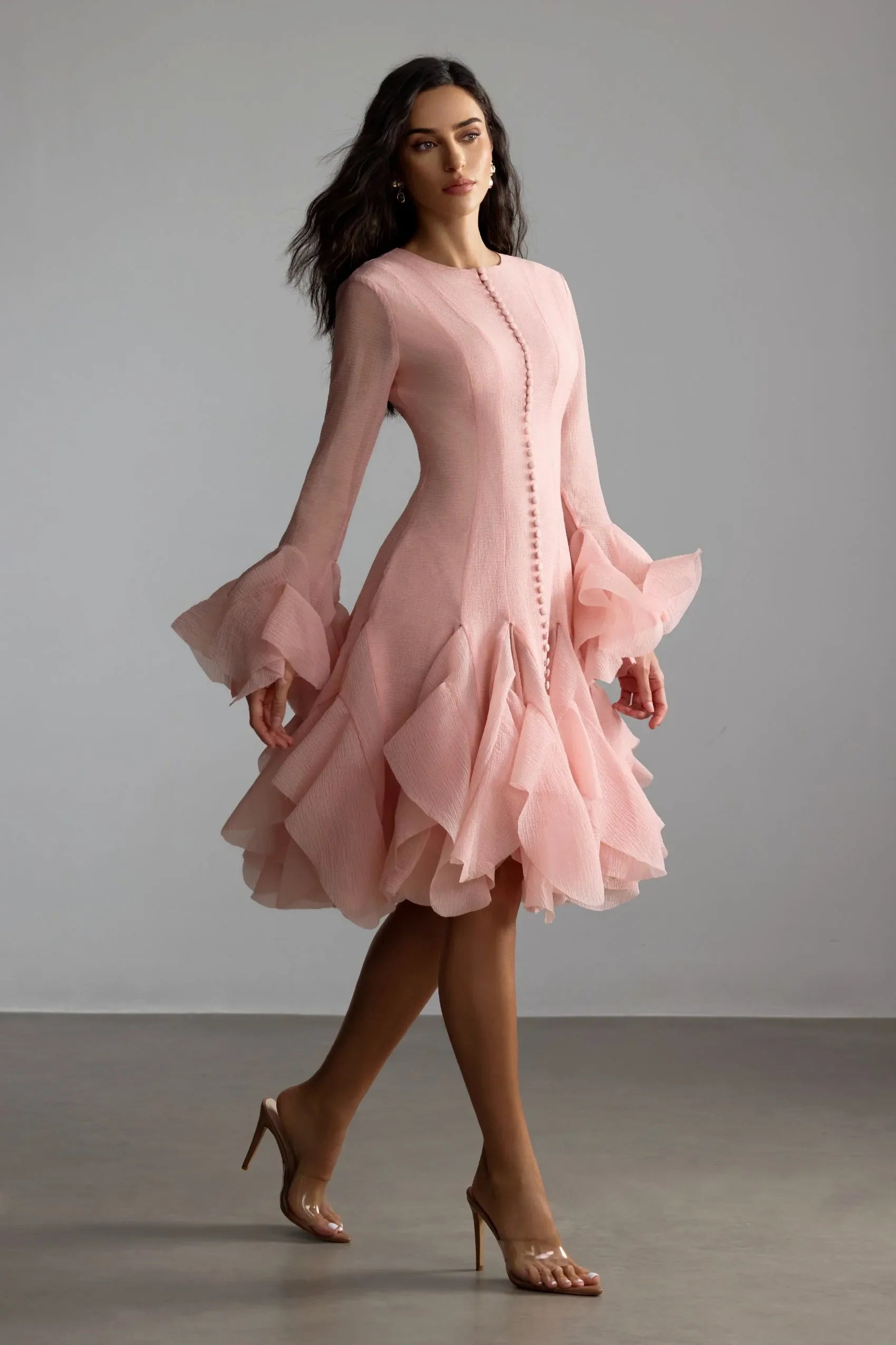 Vestido Midi de Manga Larga Acampanada GLORIA
