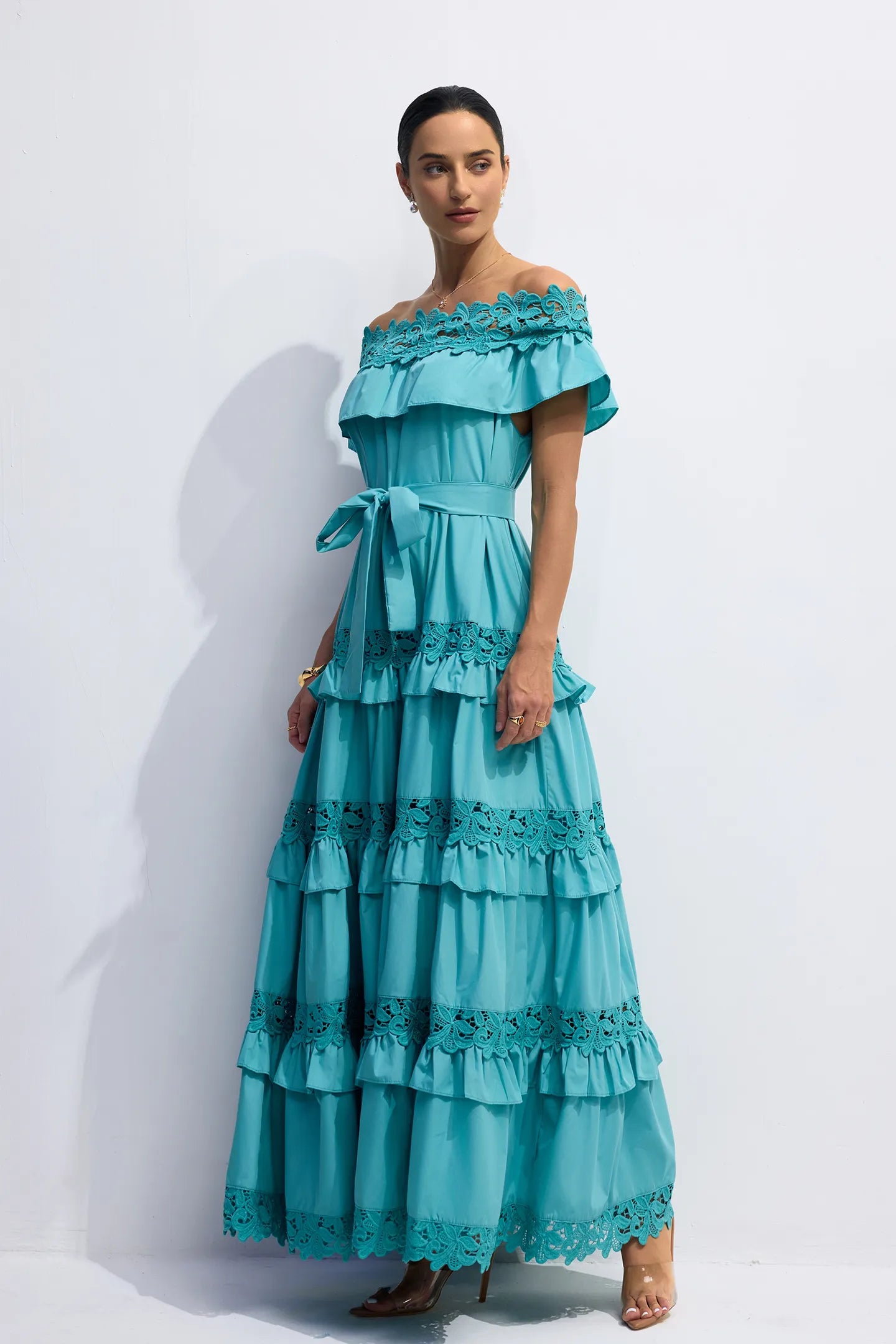 Vestido Maxi de Algodón con Hombros Descubiertos ALVÉA