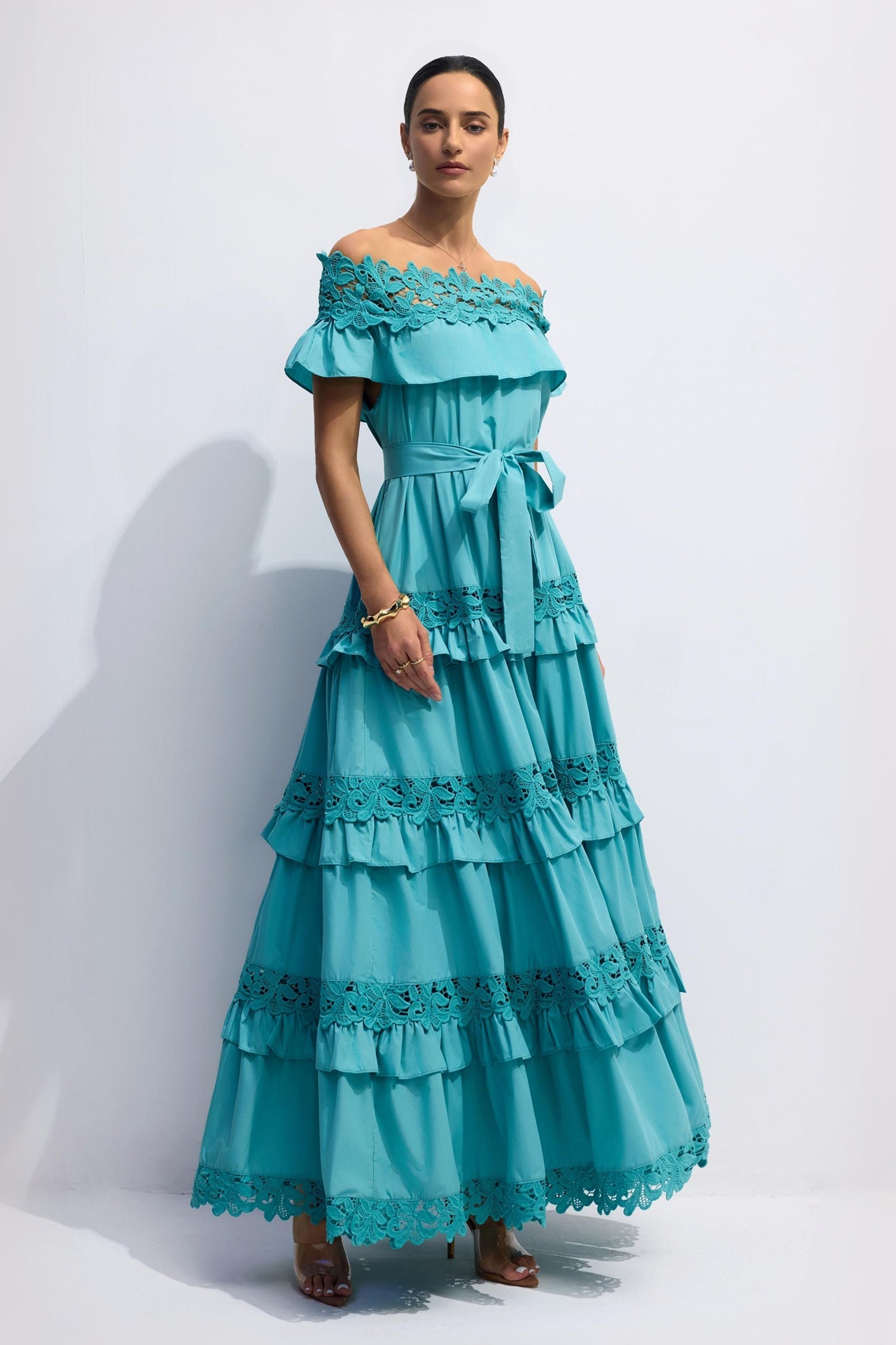Vestido Maxi de Algodón con Hombros Descubiertos ALVÉA