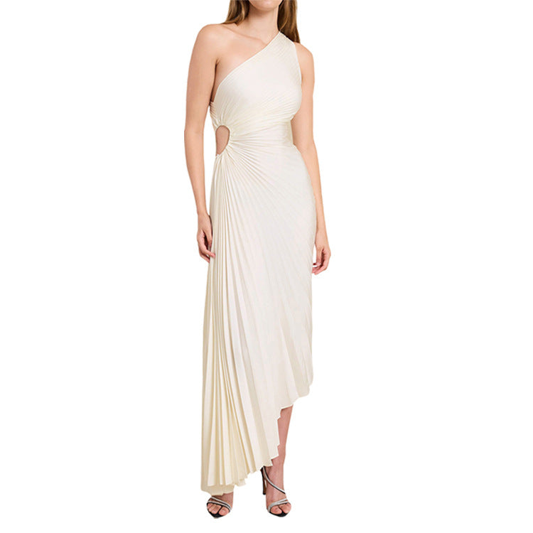 Sylviana - Vestido Midi Plisado de Un Hombro