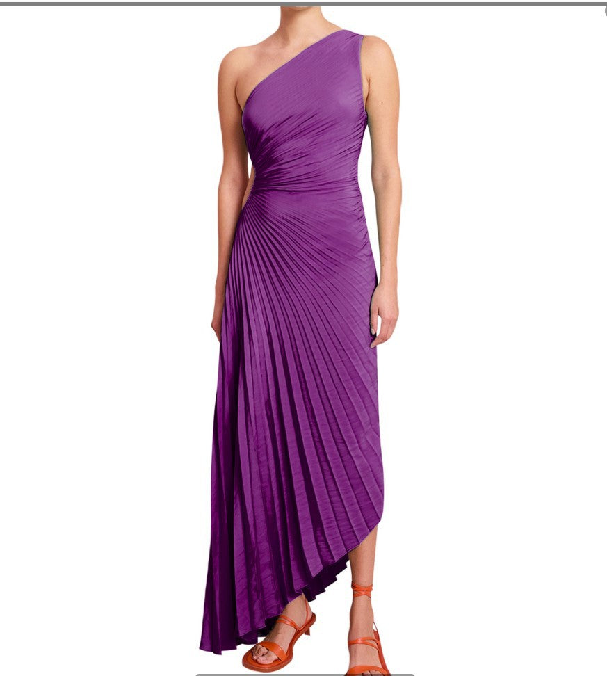 Sylviana - Vestido Midi Plisado de Un Hombro