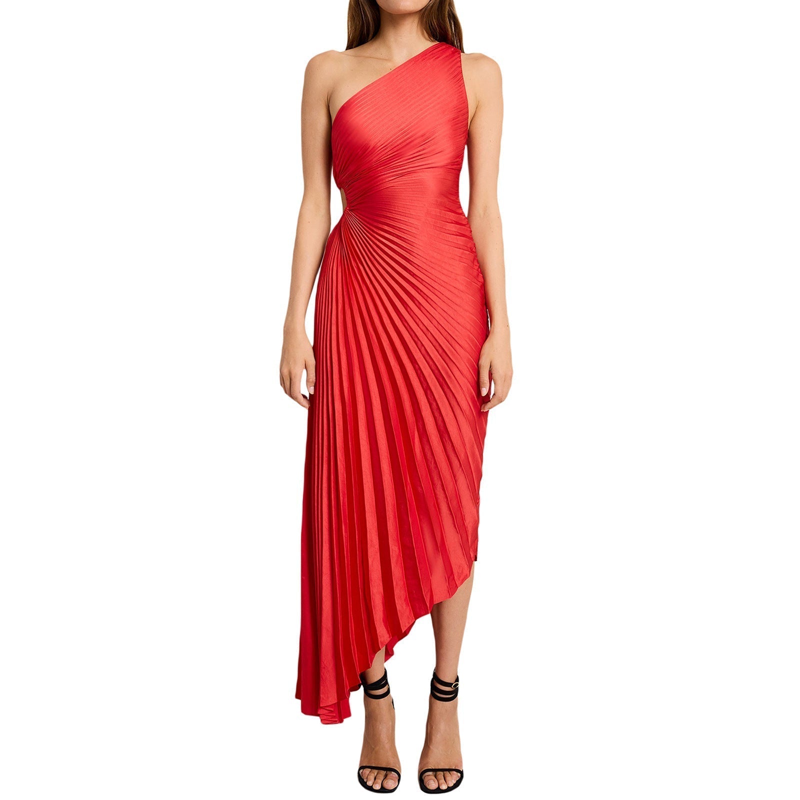 Sylviana - Vestido Midi Plisado de Un Hombro