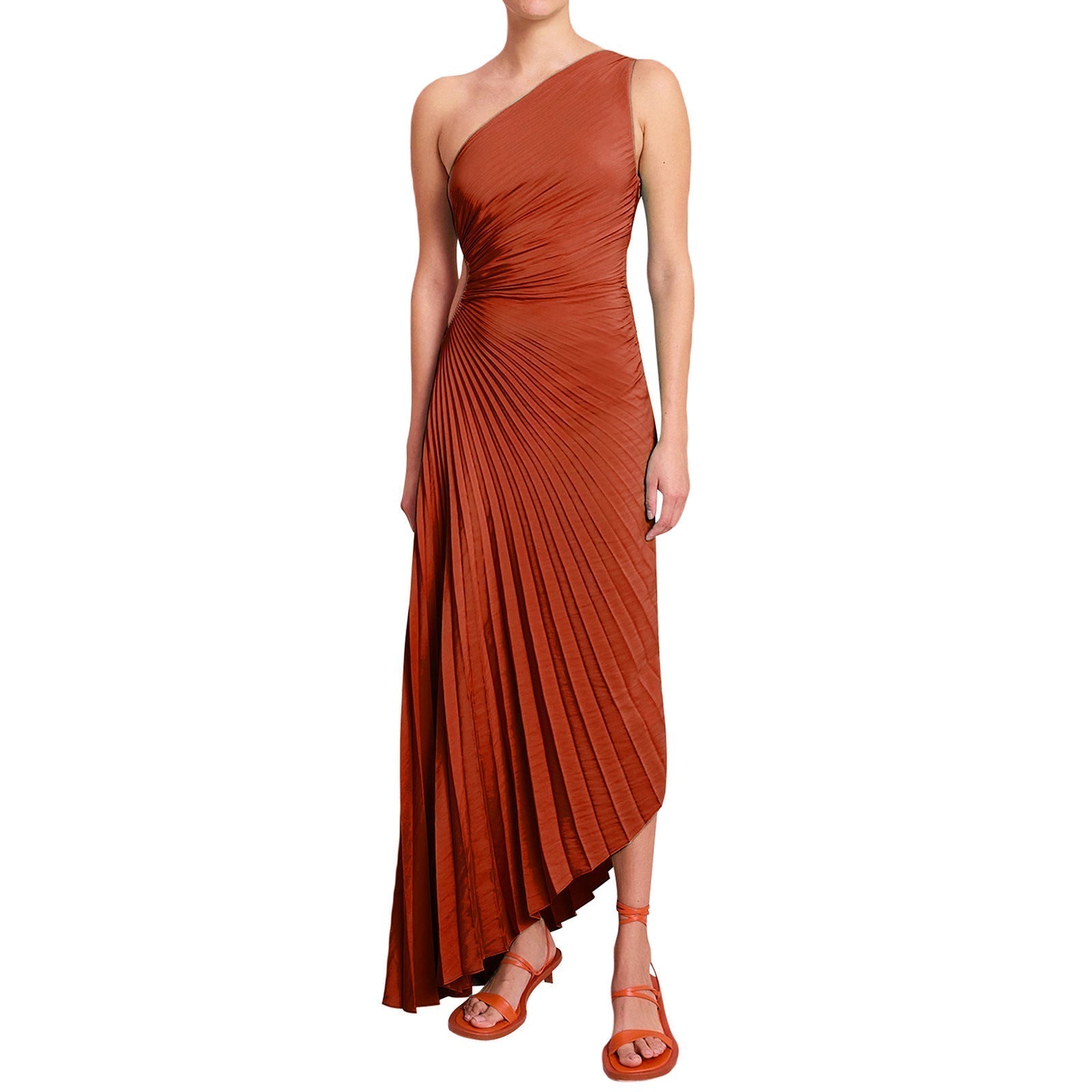Sylviana - Vestido Midi Plisado de Un Hombro