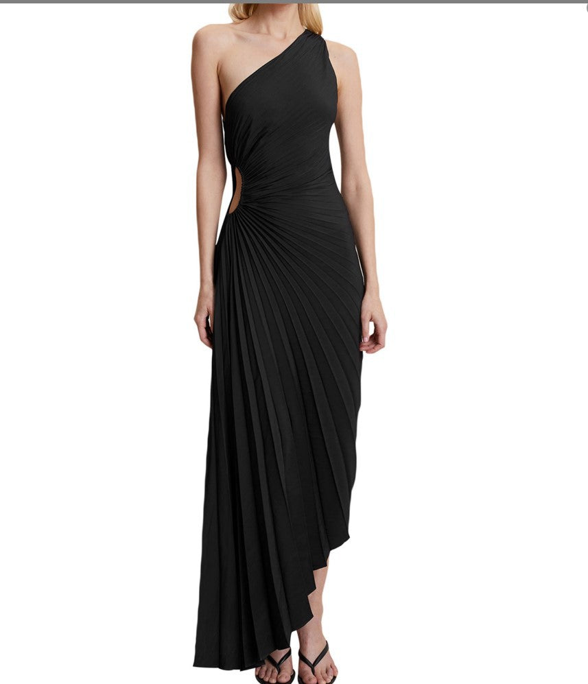 Sylviana - Vestido Midi Plisado de Un Hombro