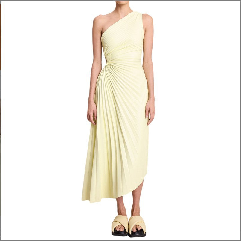 Sylviana - Vestido Midi Plisado de Un Hombro