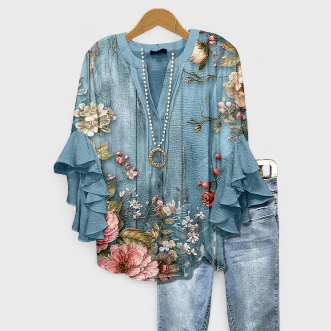 Isabella - Blouse with Elegant Flowers