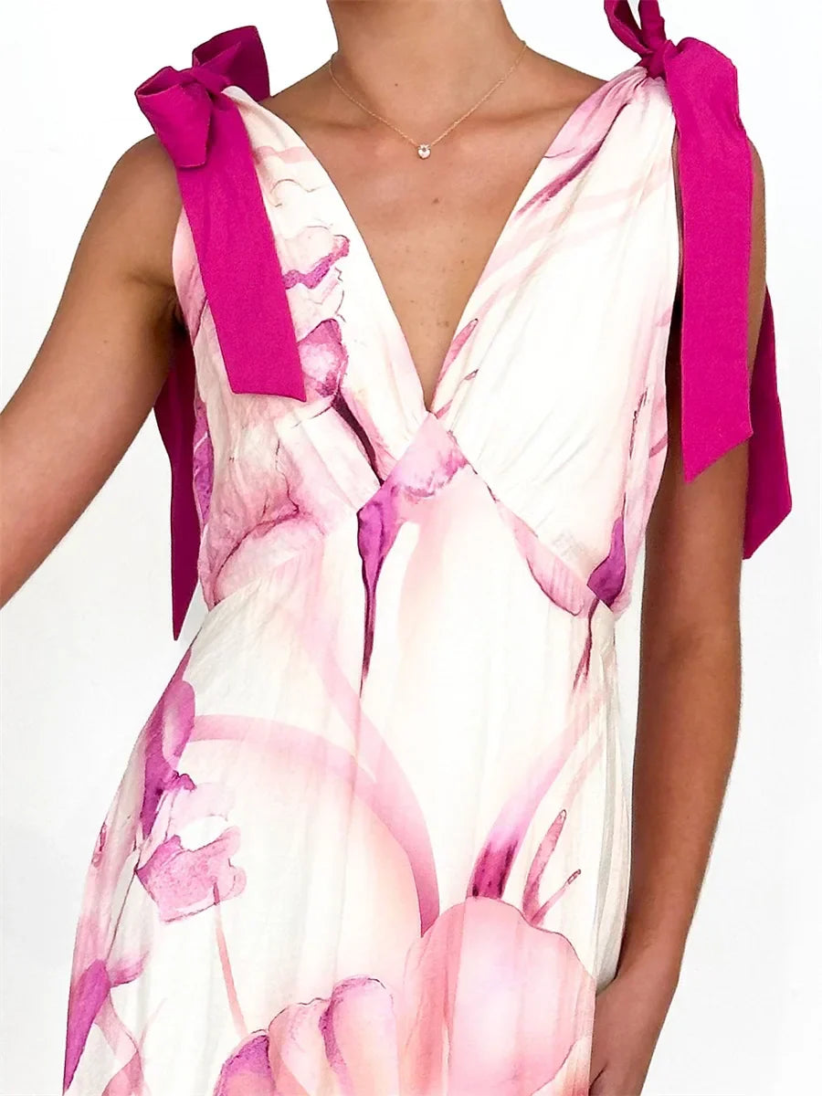 Alba | Vestido Maxi con Nudo en el Cuello y Escote en V