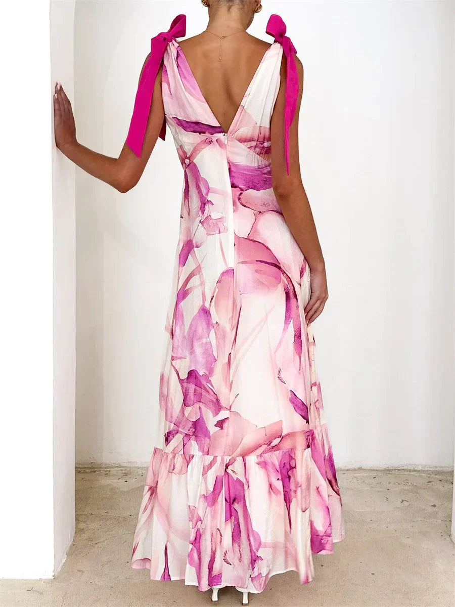 Alba | Vestido Maxi con Nudo en el Cuello y Escote en V