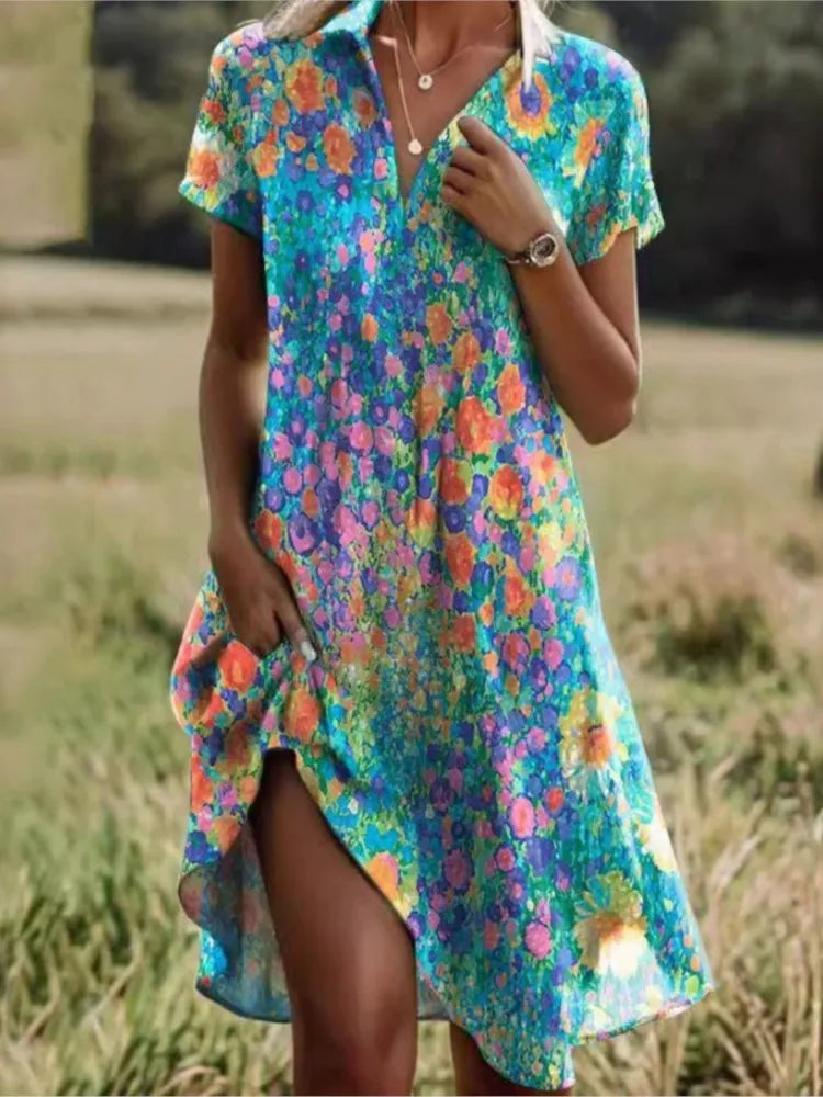 Carla™ | Elegante vestido de flores con botones y escote en V