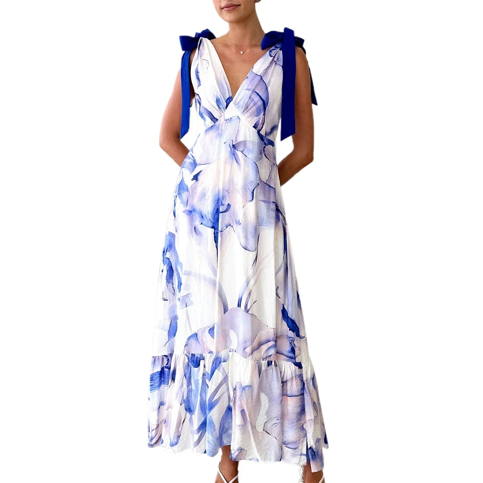 Alba | Vestido Maxi con Nudo en el Cuello y Escote en V