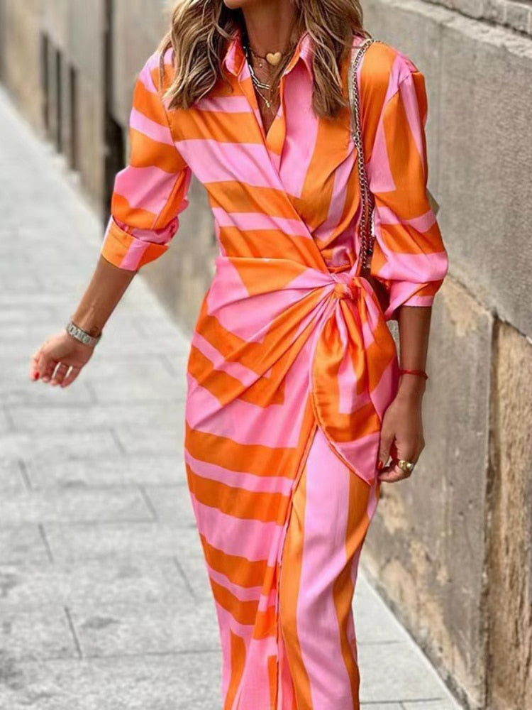 Bernice - Vestido Camisero Midi a Rayas