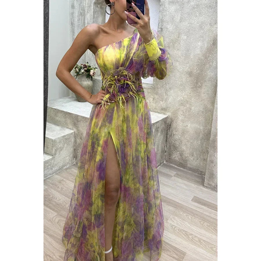 Jenny | Vestido Elegante con Flores de Tirante Único