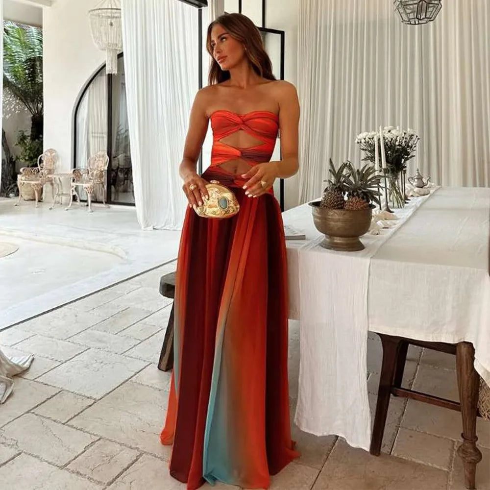 Diana | Vestido Largo Elegante con Rayas de Colores