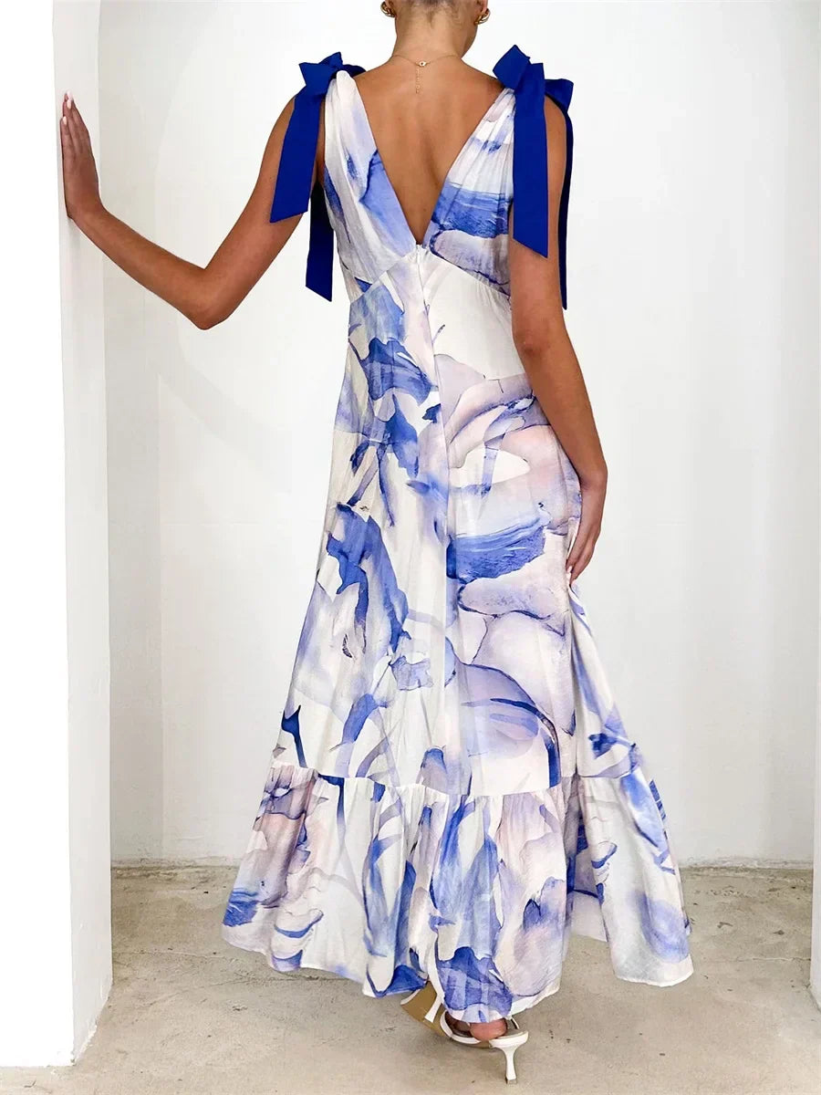 Alba | Vestido Maxi con Nudo en el Cuello y Escote en V