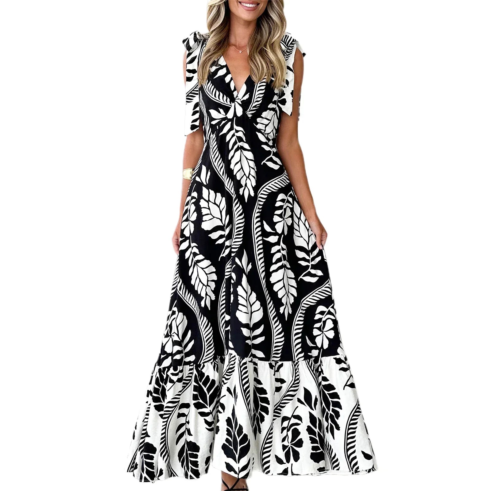 Alba | Vestido Maxi con Nudo en el Cuello y Escote en V