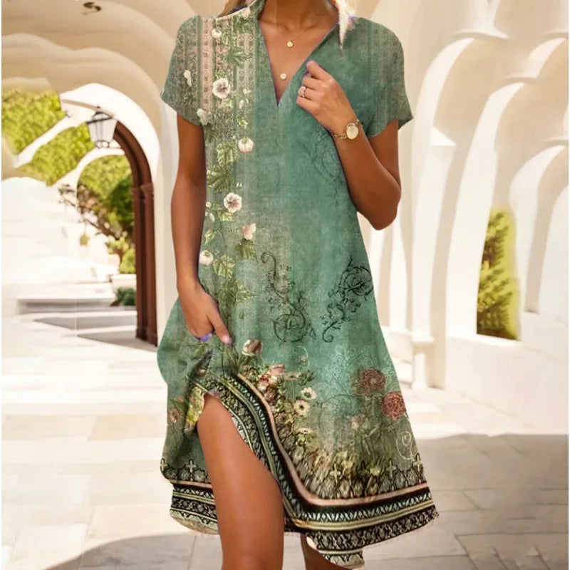 Carla™ | Elegante vestido de flores con botones y escote en V