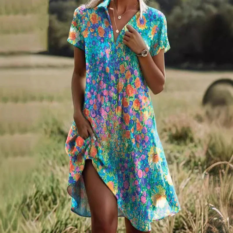 Carla™ | Elegante vestido de flores con botones y escote en V