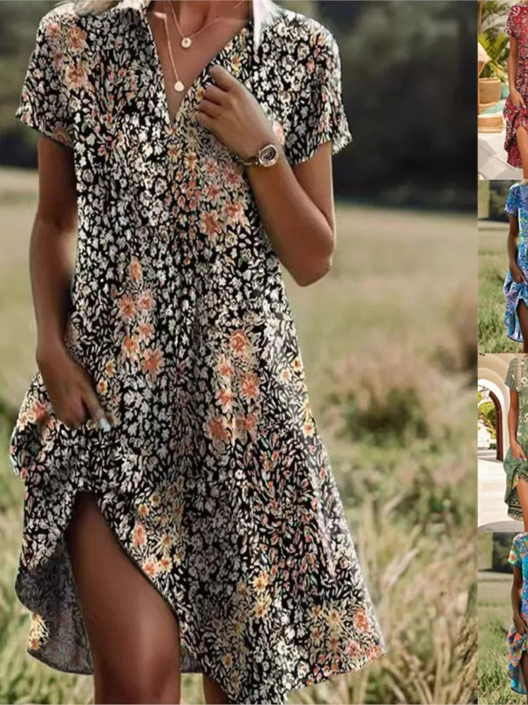 Carla™ | Elegante vestido de flores con botones y escote en V