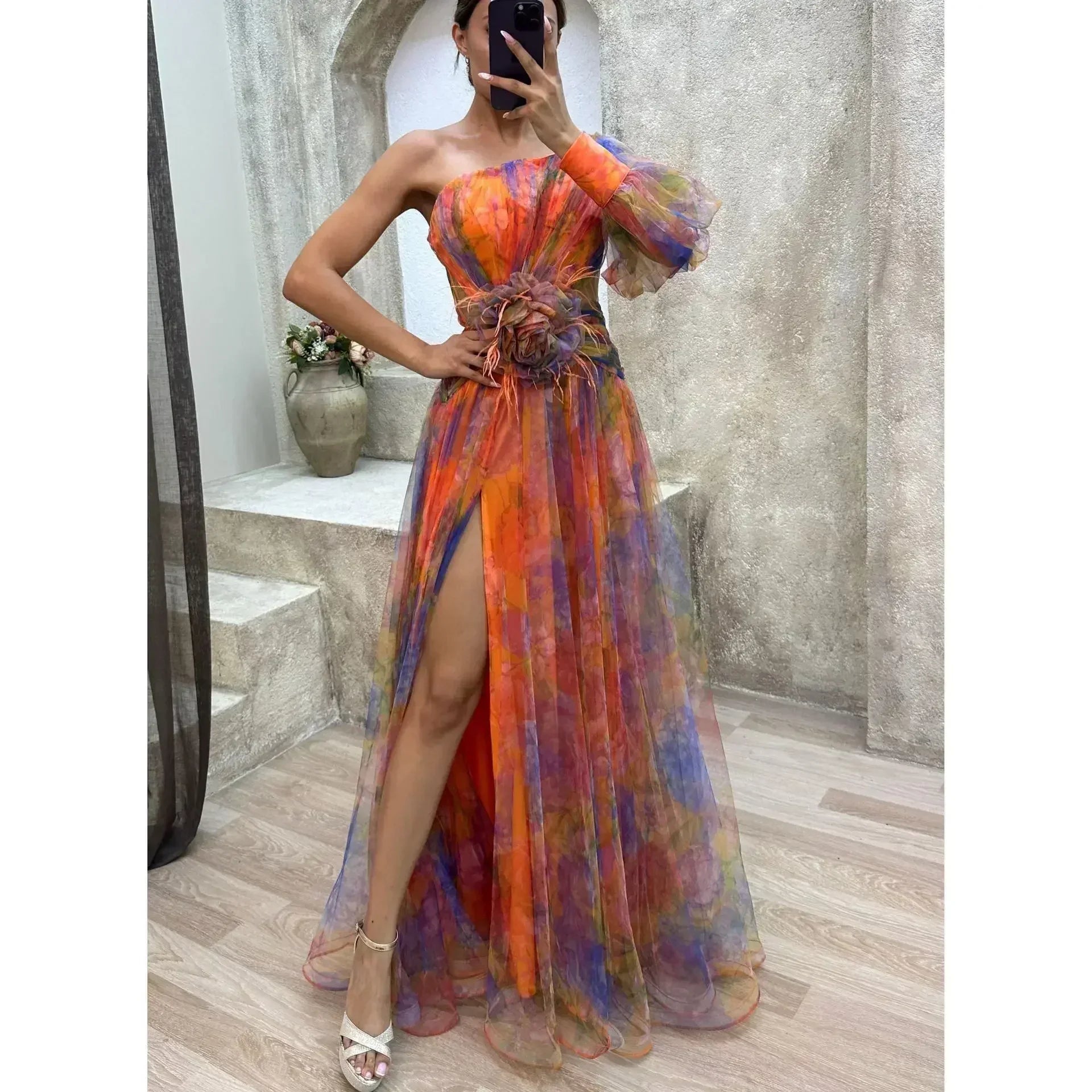 Jenny | Vestido Elegante con Flores de Tirante Único